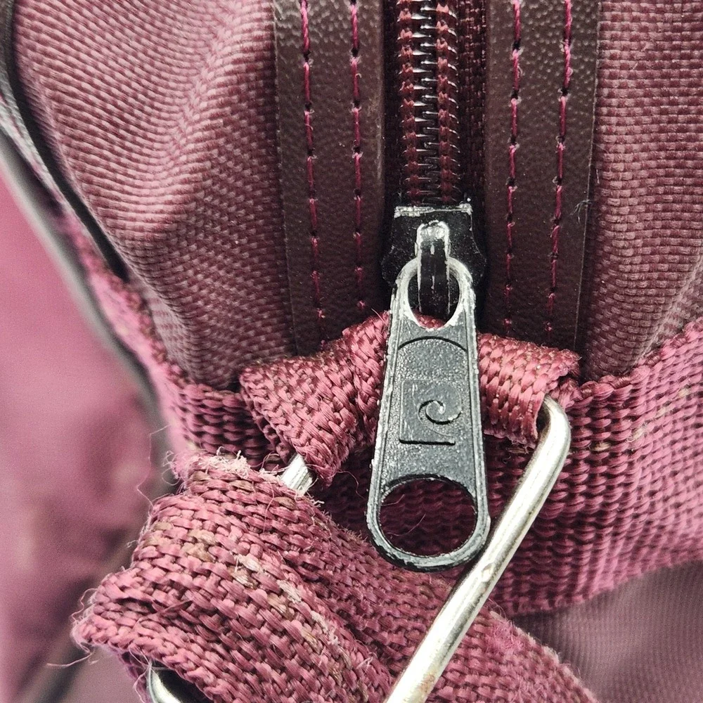 Vintage Pierre Cardin Burgundy Nylon Travel Duffle Gym Bag Made in Korea 15 Inch
